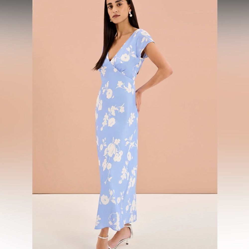 Omnes Woolf Short Sleeve Floral Slip Dress Blue 10 NWT